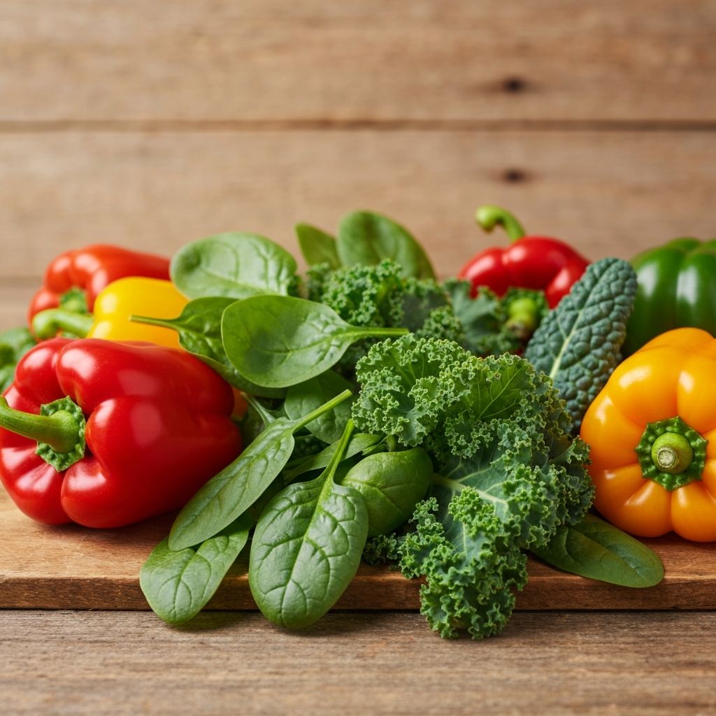 Fresh leafy greens and bell peppers
