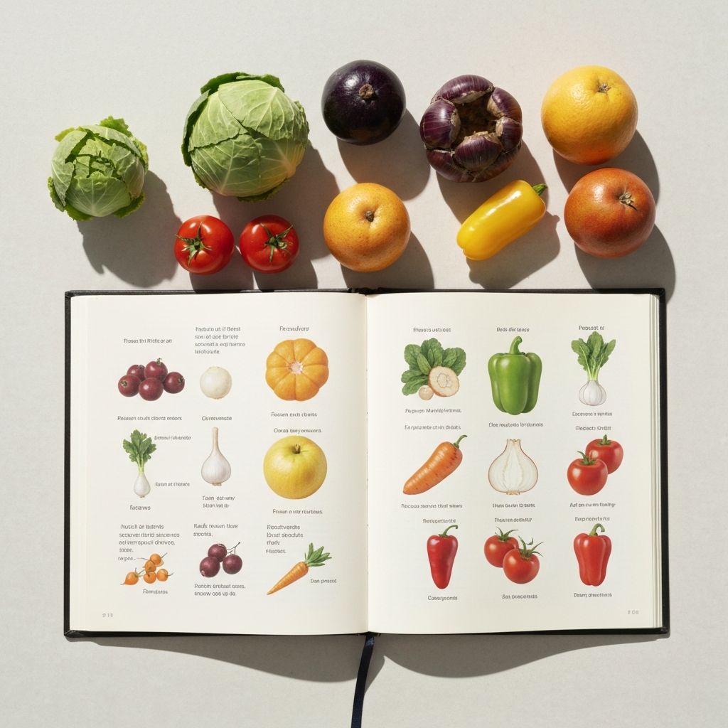 Notebook with fresh organic vegetables representing educational information